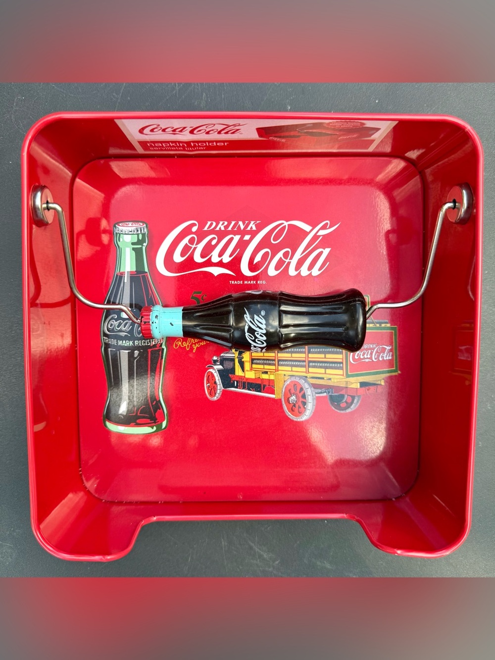 Retro Coca-Cola Advertising Tin Square Flat Napkin Holder Vintage 6.5x6.5x2.25โ - Picture 11 of 14